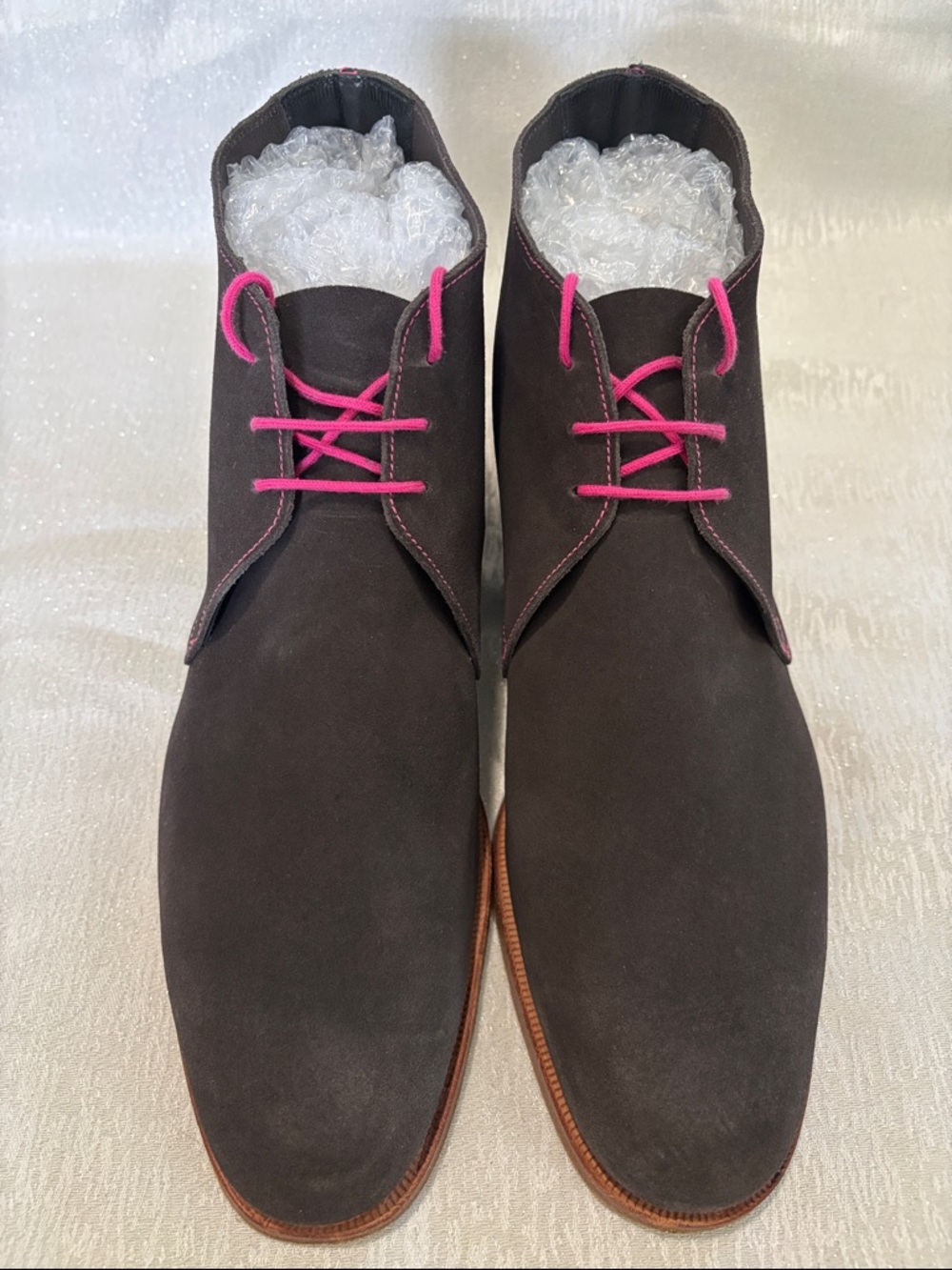 CROCKETT&JONES Men's Brown Suede Chukka Boots with Pink Laces Sz 91/2